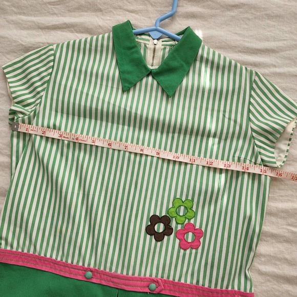 Vintage 70s Striped Flower Applique Dress kids 8/10 - Picture 6 of 8